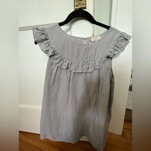 Gray & white striped top with ruffles along the top by Loft Factory.